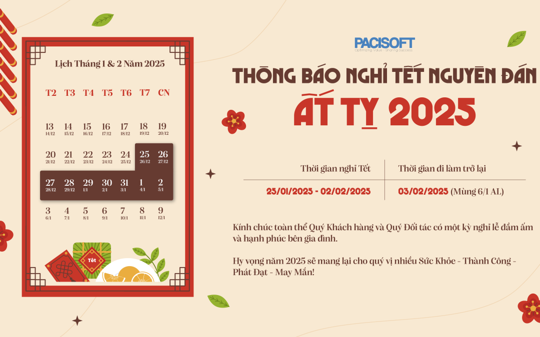 PACISOFT thông báo lịch nghỉ Tết Âm Lịch – Tết Ất Tỵ 2025