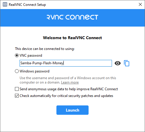 RealVNC Connect Setup End